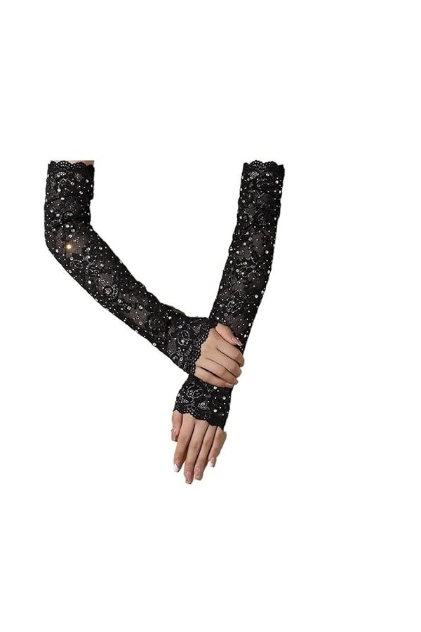 Gants Femme， Femmes Sexy avec diamants Flash colorés Performance danse creux filet de pêche Punk Hip Hop mitaines élastique m