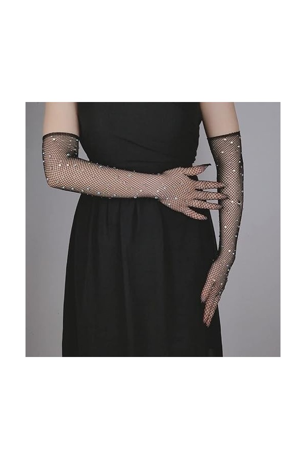 Gants Femme， Femmes Sexy avec diamants Flash colorés Performance danse creux filet de pêche Punk Hip Hop mitaines élastique m