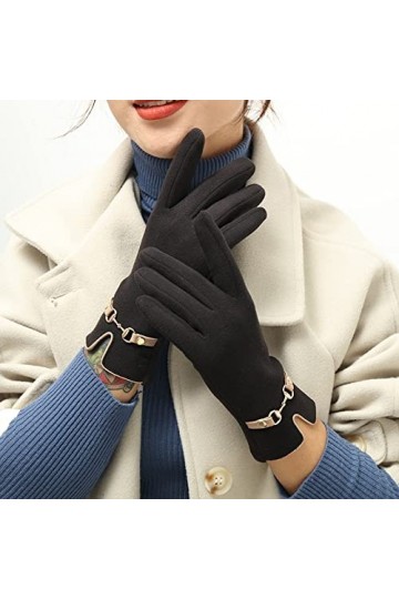 Gants Femme， Femmes Hiver Coldproof Écran Tactile Conduite Gant Chaud En Métal En Cuir Chaîne Plus En Peluche Velours Épais C