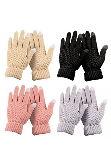 Lot de 4 paires de gants dhiver pour écran tactile,Doublure polaire chaude,Gants dhiver tricotés élastiques,Gants chauds po