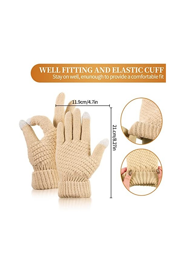 Lot de 4 paires de gants dhiver pour écran tactile,Doublure polaire chaude,Gants dhiver tricotés élastiques,Gants chauds po