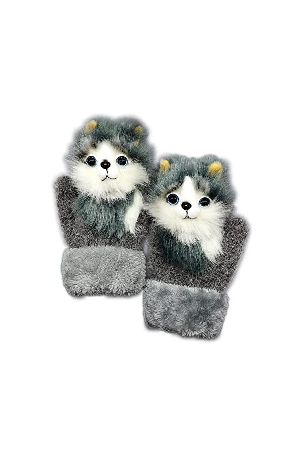 KQLULU Gants Animaux Hiver, Mitaines thermiques danimaux de dessin animé moelleux 3D, Gants de mitaines danimaux en peluche
