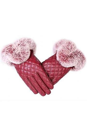 UKKO Gants Dames Femmes Gants dhiver Gants en Cuir avec Fourrure De Lapin Automne Écran Tactile Chaleureuse Extérieure Gants
