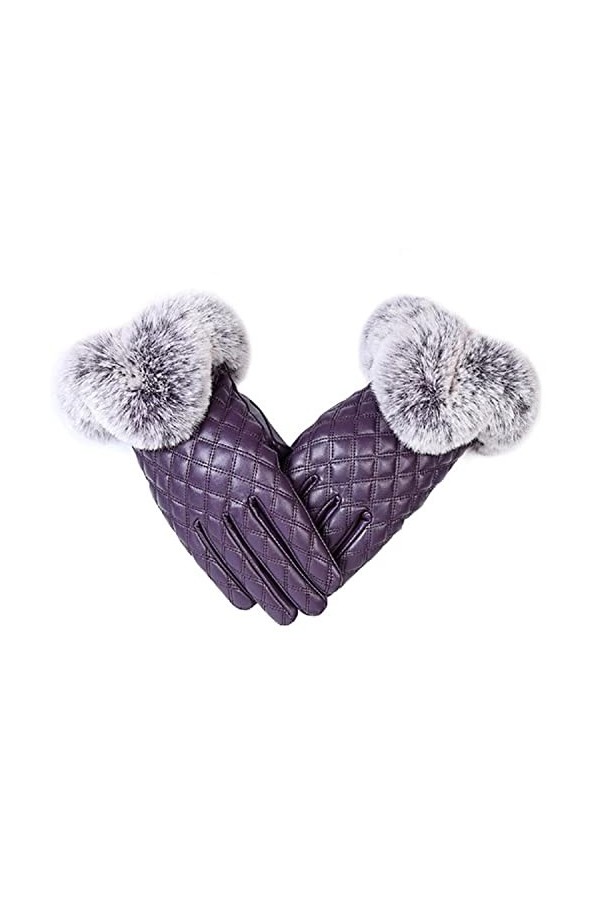 UKKO Gants Dames Femmes Gants dhiver Gants en Cuir avec Fourrure De Lapin Automne Écran Tactile Chaleureuse Extérieure Gants