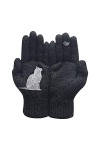 Gants en Coton avec éventail, Gants épaissis avec Impression De Chat Et Doiseau, Gants en Laine pour Femmes, Gants Dextérie