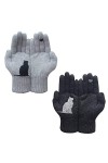 Gants en Coton avec éventail, Gants épaissis avec Impression De Chat Et Doiseau, Gants en Laine pour Femmes, Gants Dextérie
