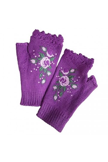 Briskorry Mitaines brodées sans doigts Fleurs Mitaines dhiver tricotées Automne Hiver Gants chauds tricotés Gants doux pour 