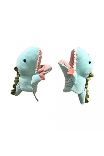 Abaodam 1 paire de gants chauds en peluche avec ficelle pour enfants et filles Motif dinosaure Bleu ciel