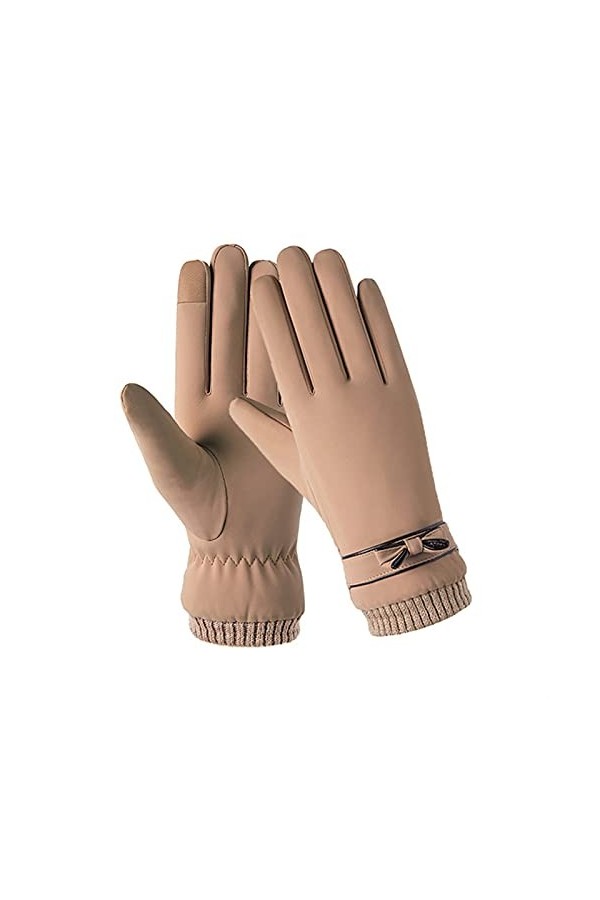 AiKoch Gants dhiver pour femmes coupe-vent intérieur en peluche chaude moufles pour femme écran tactile doux en cuir PU gant