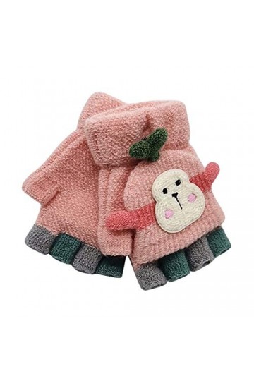 RFEGEF Femme Gants dhiver,Unisexe Enfants Hiver Tricoté Gants Chauds Singe Mignon Rose Demi-Doigt Magique Flip Moufles Épais