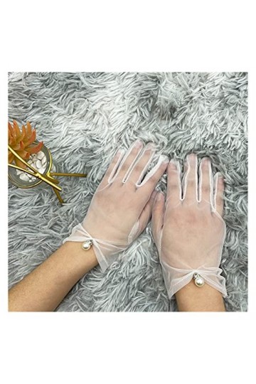 AGOUNOD Gants de Mariage des Femmes Femmes Dentelle Gants de Doigts complets Tulle Gants étiquette mariée Gants de Mariage No