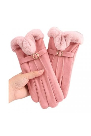 Gants Femme， Hiver femmes Plus velours épaissir bouton en métal cachemire gant chaud femme en peluche poignet écran tactile c