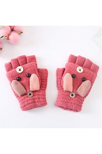 HSJM Gants Cartoon Gants Bébé dhiver Chauds Gants en Tricot Garçons Filles Doigt À Moitié Gants Enfants Gants Color : Red 