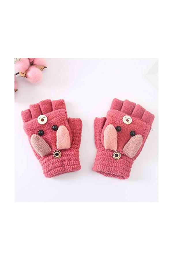 HSJM Gants Cartoon Gants Bébé dhiver Chauds Gants en Tricot Garçons Filles Doigt À Moitié Gants Enfants Gants Color : Red 