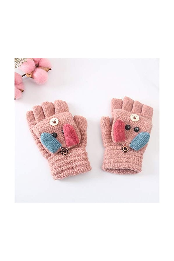 HSJM Gants Cartoon Gants Bébé dhiver Chauds Gants en Tricot Garçons Filles Doigt À Moitié Gants Enfants Gants Color : Red 