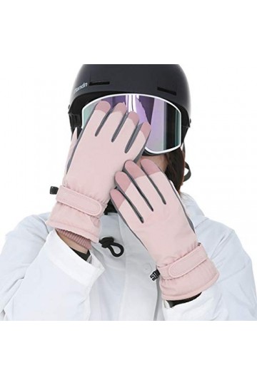 BUIDI Gants de Neige à écran Tactile imperméables pour Femmes, Broderie Florale, Mitaines Chaudes Thermiques, Mitaines de Ski