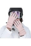 BUIDI Gants de Neige à écran Tactile imperméables pour Femmes, Broderie Florale, Mitaines Chaudes Thermiques, Mitaines de Ski