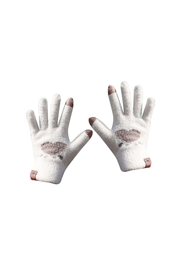 HONTIN Femmes Mode Gants Coeurs Imprimé Chaud Hiver Stretch Tricoté Mitaines Laine Plein Doigt Automne Gants Intérieur Cuisse