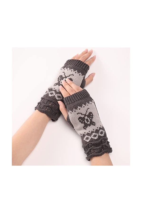 LZQPEARL Femme Gants sans Doigts Hiver Chaud Jacquard Jacquard Equitation à moitié Doigt Tactile Tactile Conduite Mitaines C