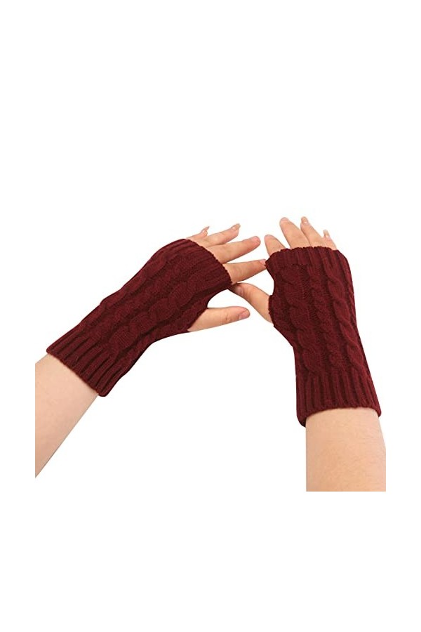 Gants dhiver tendance en peluche tricotée coupe-vent chaud épais demi-mitaines pour femme