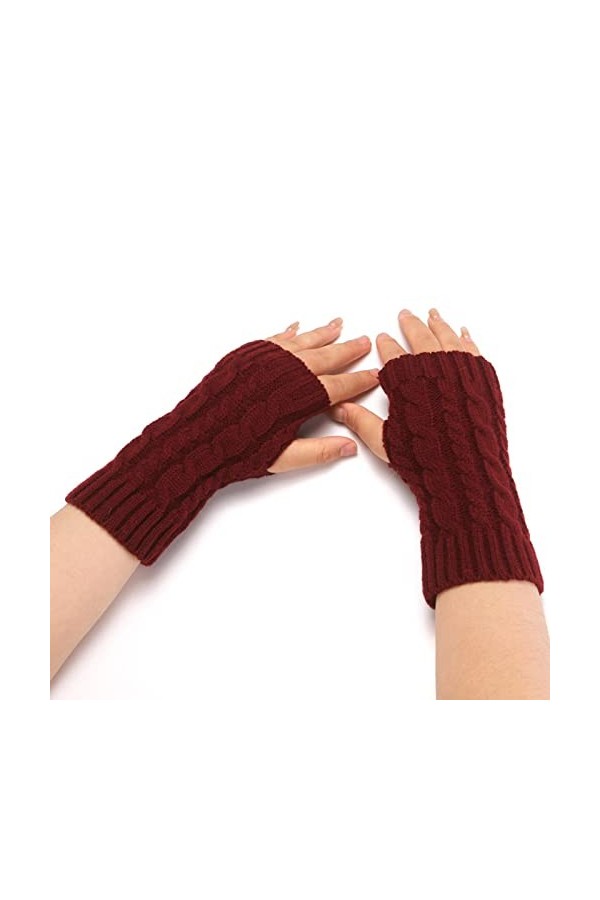 Gants dhiver tendance en peluche tricotée coupe-vent chaud épais demi-mitaines pour femme