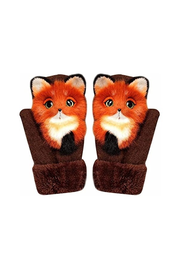 ZTJ Gants en Peluche Faits Main, Animaux Mignons, Gants tricotés pour Femmes, Doigts épaississants, Doux et Chauds pour laut