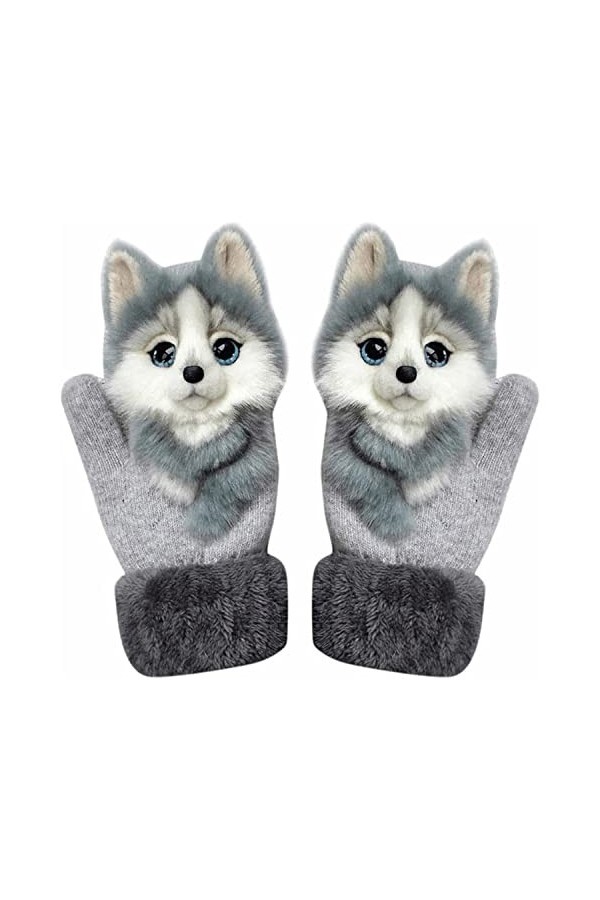 ZTJ Gants en Peluche Faits Main, Animaux Mignons, Gants tricotés pour Femmes, Doigts épaississants, Doux et Chauds pour laut