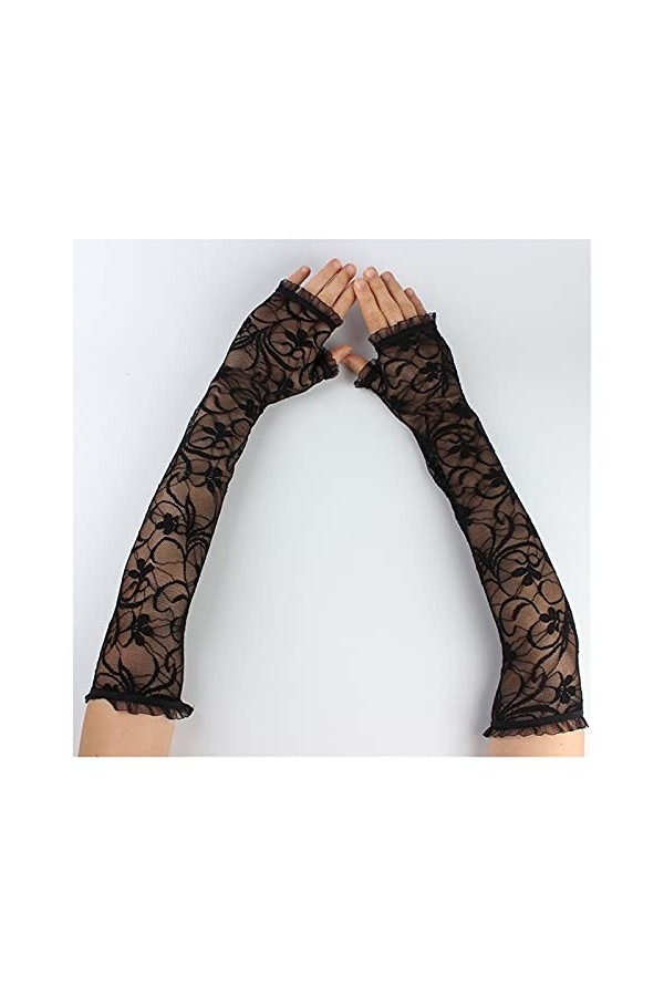 JSJJRGB mitaine Mariage Nouveau Printemps Winter Black Femmes Gants de Dentelle Long Bracelet sans Doigts sans Doigts de Dent