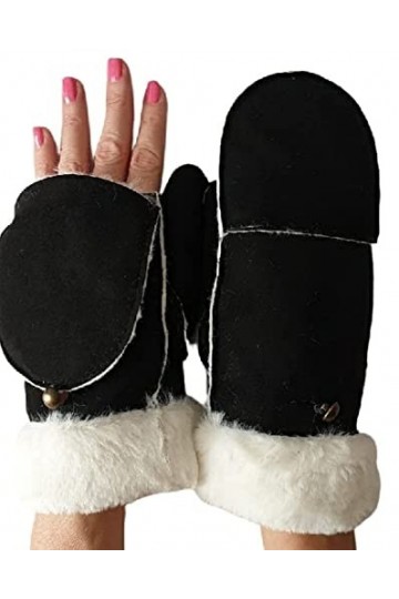 AXELENS Mitaines Gants Chauds Femme D’hiver Moufles Ouvrables Élégantes Confortables Taille Unique S/M