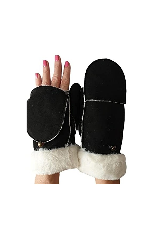 AXELENS Mitaines Gants Chauds Femme D’hiver Moufles Ouvrables Élégantes Confortables Taille Unique S/M