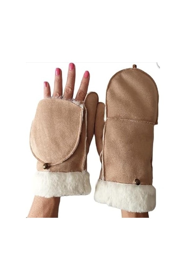 AXELENS Mitaines Gants Chauds Femme D’hiver Moufles Ouvrables Élégantes Confortables Taille Unique S/M