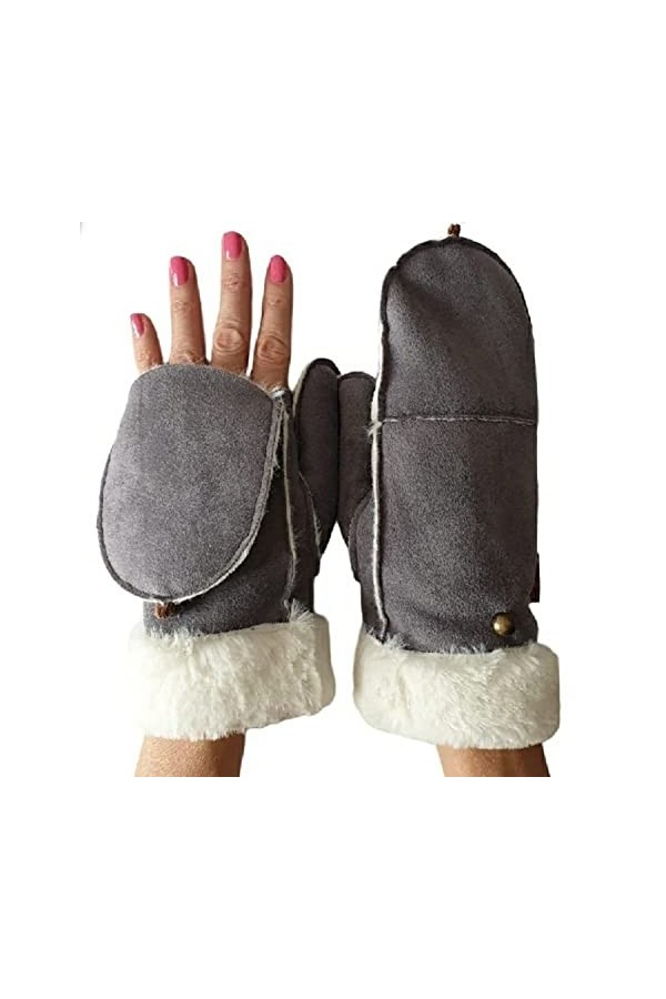 AXELENS Mitaines Gants Chauds Femme D’hiver Moufles Ouvrables Élégantes Confortables Taille Unique S/M