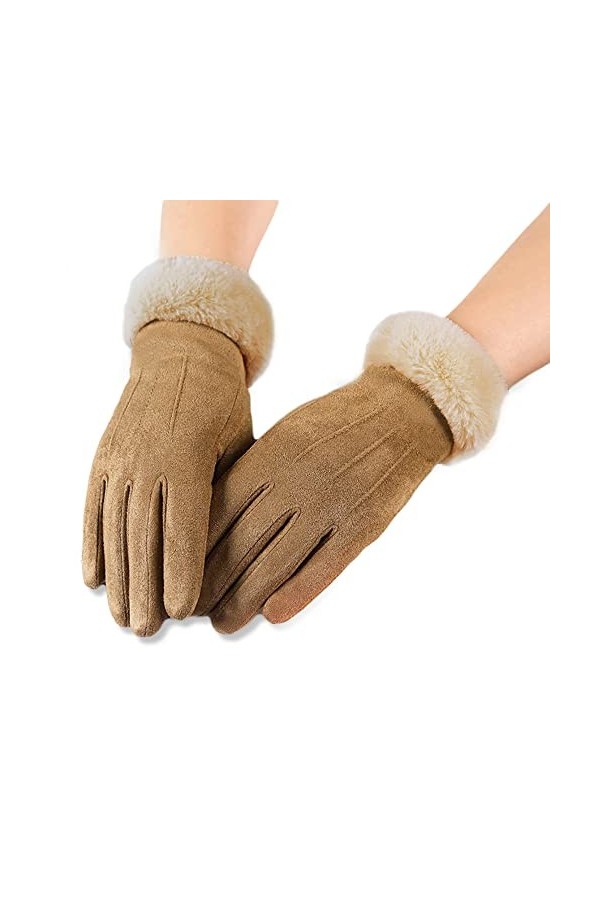 AXELENS Gants dHiver Pour Femme Tactiles de Conduite Écran Tactile en Cuir Chamoisé Chaud Intérieur Molletonné Élégants avec