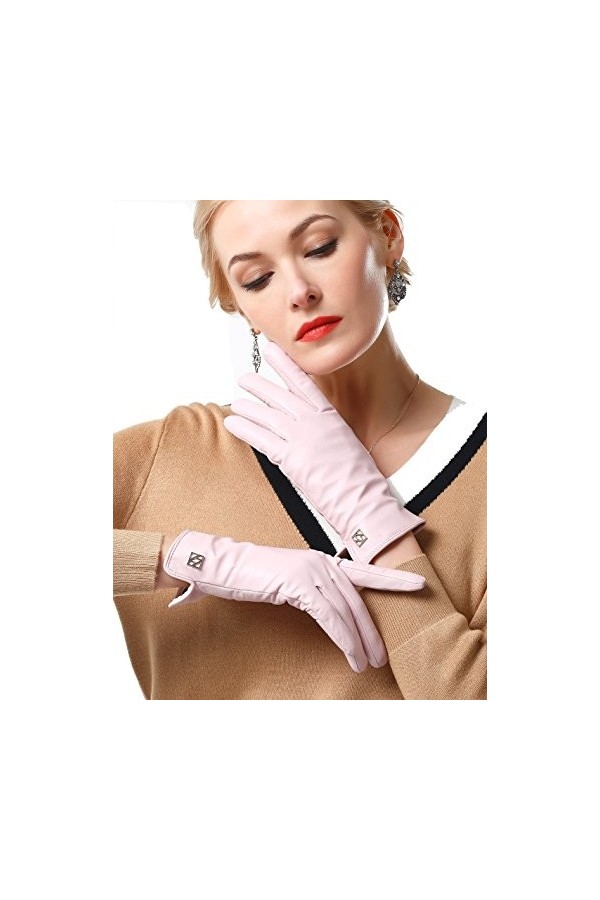 NappaNovum Gants en cuir nappa souple pour femme - Multicolore, Rose sans écran tactile, XX-Large
