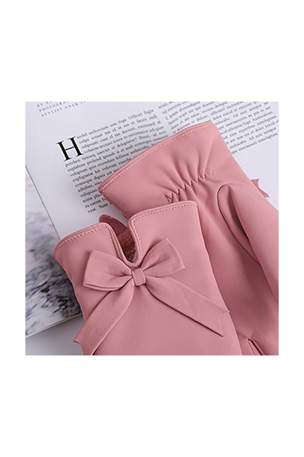 CAILIN Gants Gants de Chaleur Hiver de Femme et de Velours épais Bow décoration Coupe-Vent imperméable Gants écran Tactile, R