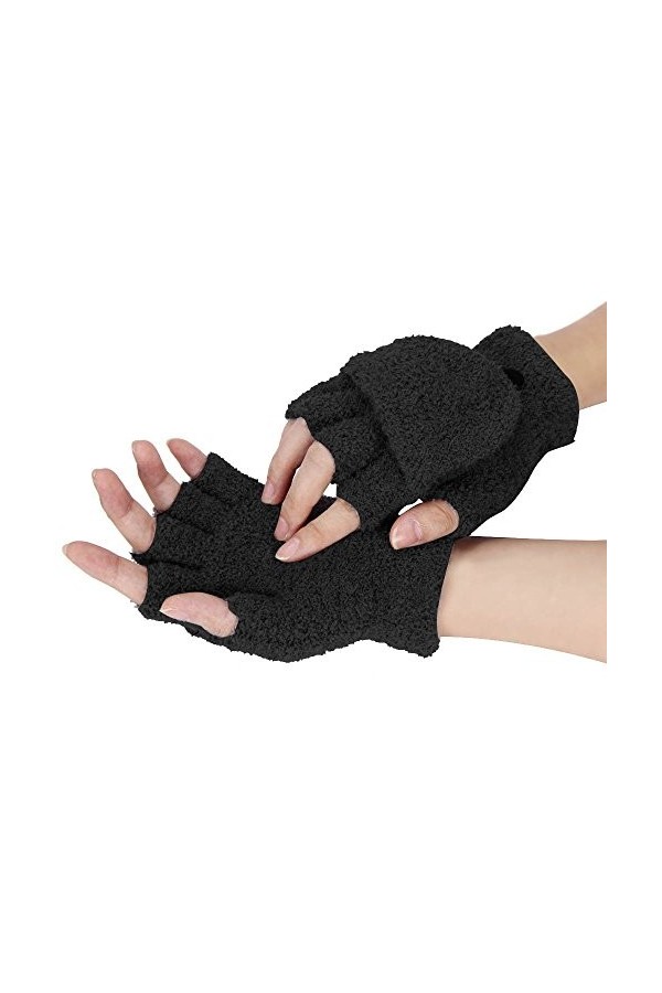 Berrysun Gants Mitaines sans doigtsstay warmPatrouilles de Jour et de Nuit Femme Gants Moufles Homme Color : Black, Size : O