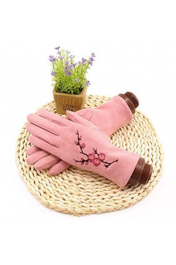 RFEGEF Femme Gants dhiver,Gants À Écran Tactile Broderie Rose Prune Plus Gants De Velours Dames Doux Coupe-Vent Élégant Mouf