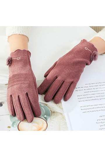 RFEGEF Femme Gants dhiver,Gants pour Écran Tactile Pâte De Haricots Élastique Plus Velours Gants De Broderie Épais Dames Dou