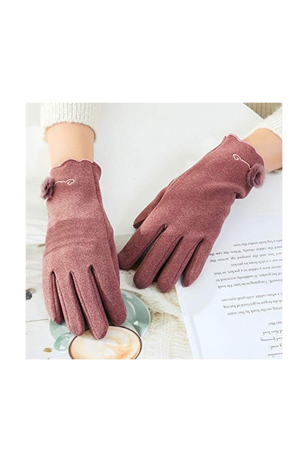 RFEGEF Femme Gants dhiver,Gants pour Écran Tactile Pâte De Haricots Élastique Plus Velours Gants De Broderie Épais Dames Dou