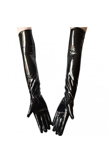 Gants Femme， Gants longs en cuir verni miroir étendu femmes gants enduits Sexy gants en cuir brillant gants de Performance de