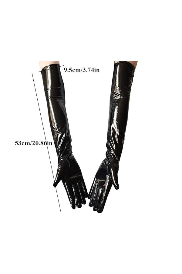 Gants Femme， Gants longs en cuir verni miroir étendu femmes gants enduits Sexy gants en cuir brillant gants de Performance de