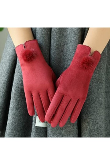 Gants Dhiver Femme Plus Velours Rembourré Écran Tactile Chaud À Lessence Extérieure Thermique Color : Claret-red, Gloves S