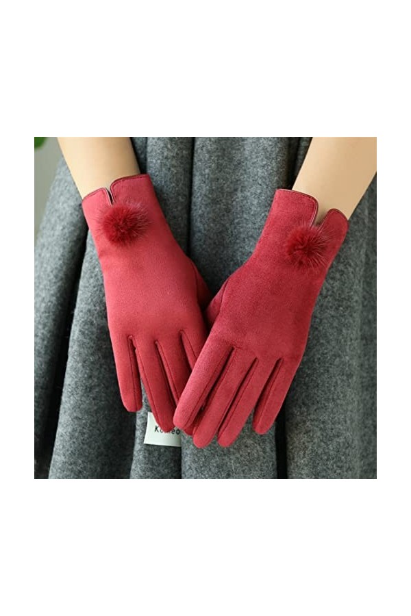 Gants Dhiver Femme Plus Velours Rembourré Écran Tactile Chaud À Lessence Extérieure Thermique Color : Claret-red, Gloves S
