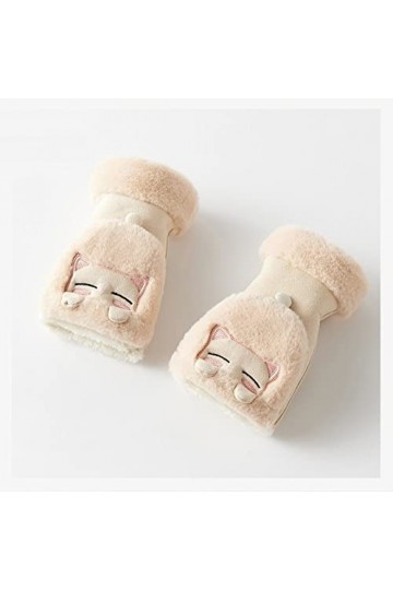 Liyinco Gants sans Doigts en Peluche Mignons pour Femme, Gants sans Doigts épais brodés en Daim dhiver, Gants décriture et 