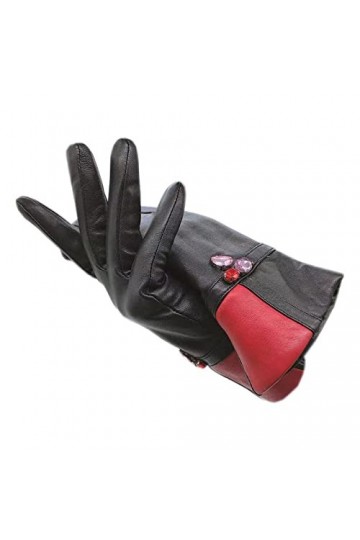 Femme En Gants DHiver Gants En Peau De Mouton Hiver Dames Mode Poignet Gants En Peau De Mouton Noir Cuir Cuir De Conduite Ch