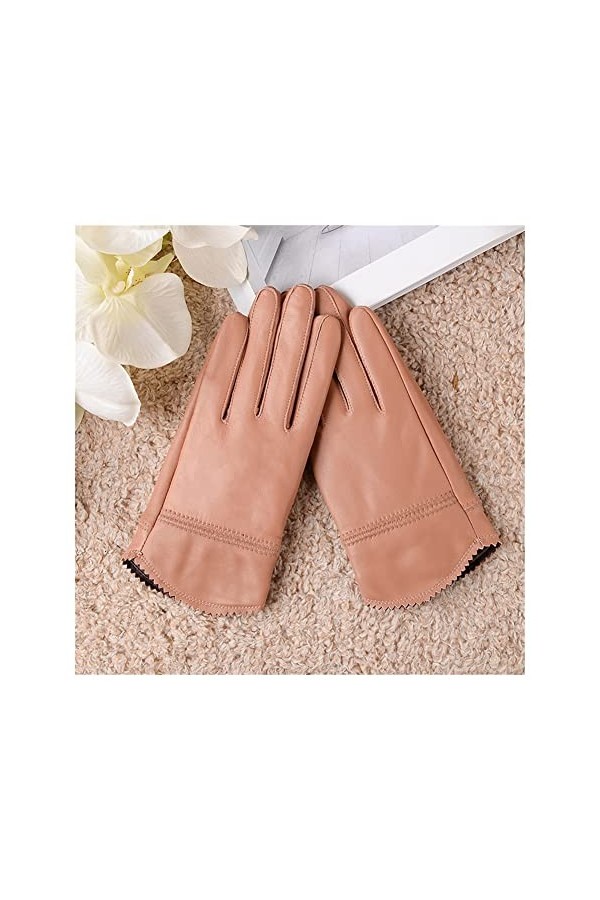 Gants dhiver en cuir véritable pour femme - Gants dhiver épais en peau de mouton - Gants thermiques pour femme couleur : o