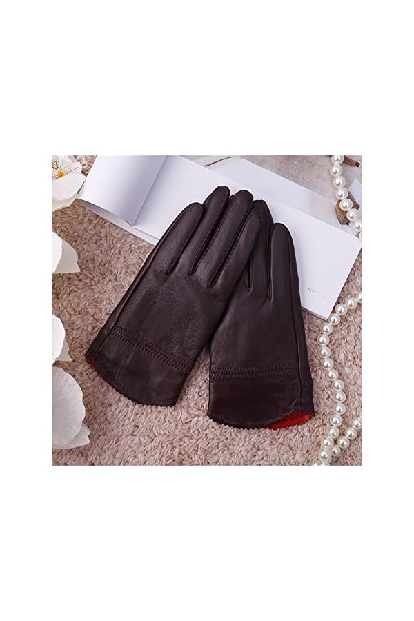 Gants dhiver en cuir véritable pour femme - Gants dhiver épais en peau de mouton - Gants thermiques pour femme couleur : o
