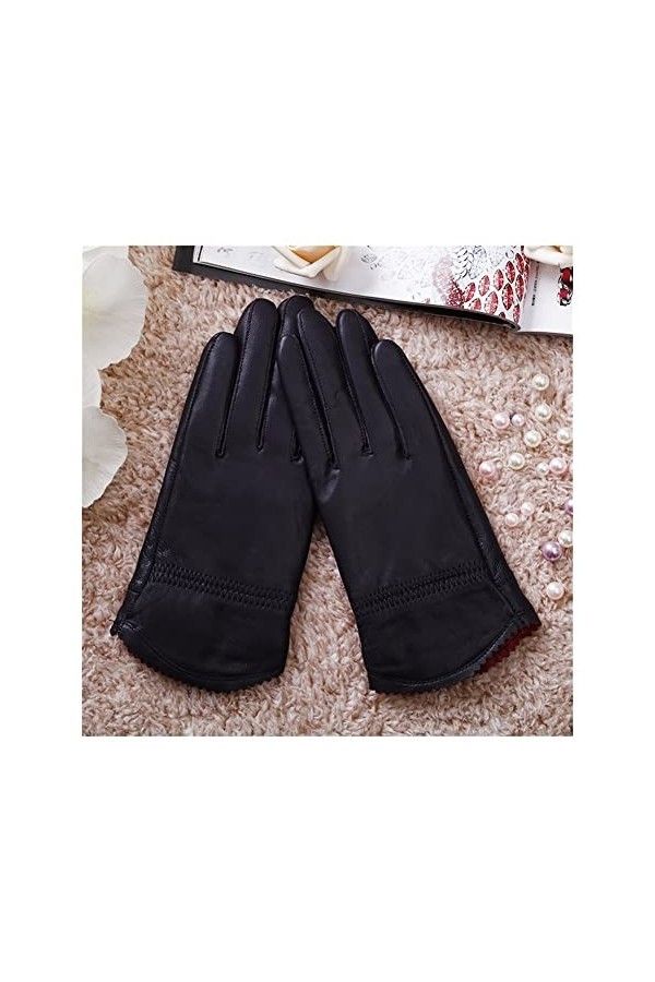 Gants dhiver en cuir véritable pour femme - Gants dhiver épais en peau de mouton - Gants thermiques pour femme couleur : o