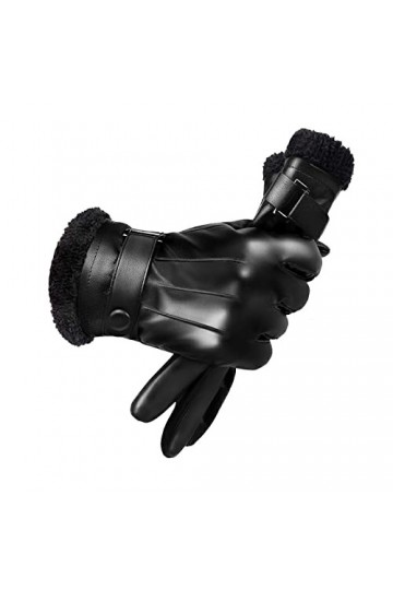 Gants Gants À Écran Tactile Hiver Gants En Cuir Chaud Pour Femmes Pour LÉquitation Plus Épaississement En Velours Noir
