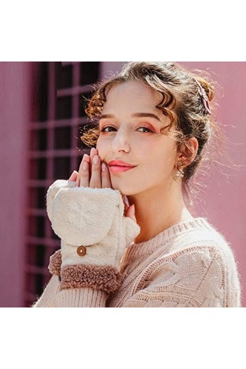 Gants sans Doigts pour Femmes,1 Paire Mignonne Flocon De Neige Femmes Mitaines sans Doigts Gants Convertibles dhiver Gants D